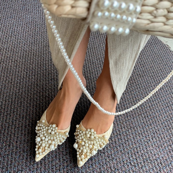 Bella Pearl Embellished Kitten Heel shoes - Picture 2 of 6